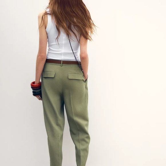 Olive Green Zara straight leg pants with belt - Picture 2 of 5